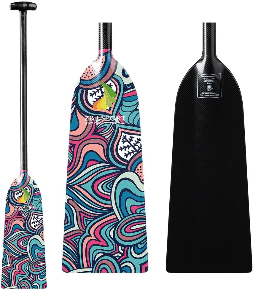 Z&J SPORT Dragon Boat Paddle Full Carbon Fiber with T Handle, IDBF Approved Paddle with Graphics for Dragon Boat