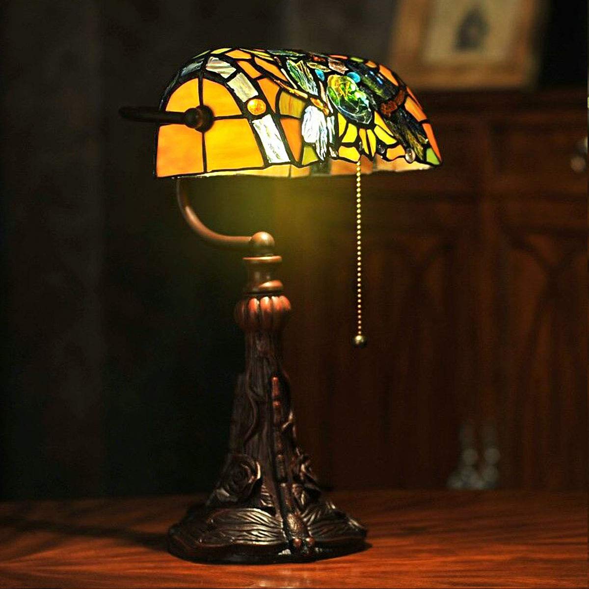 Tiffany Schreibtischlampe Retro Bankerlampe Klavierleuchte Klavierlampe Tischlampe Bunte Glas Schlafzimmer Nachttischlampe (Dragonfly)