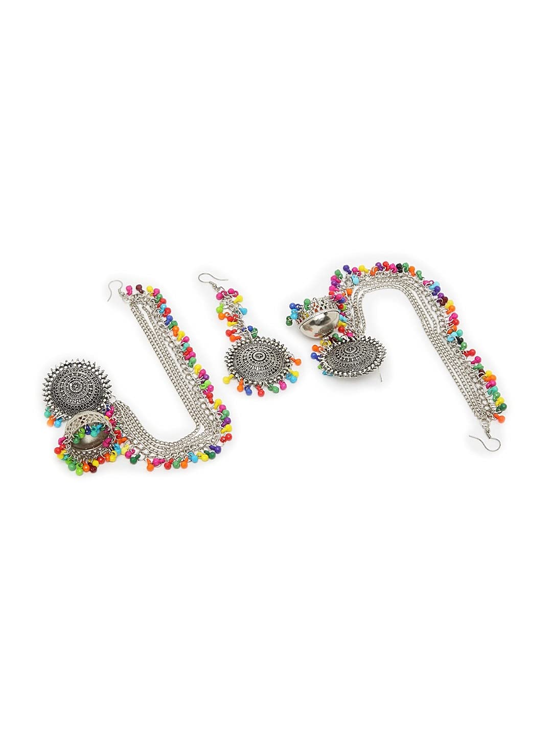 Oxidized Silver & Red Beaded Jewelry Set