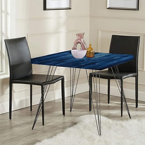 Miniatura 4 de Mantel ajustable cuadrado azul oscuro, tablones de madera con textura de tablero de imagen, madera rústica, vida campestre, borde elástico, cubierta