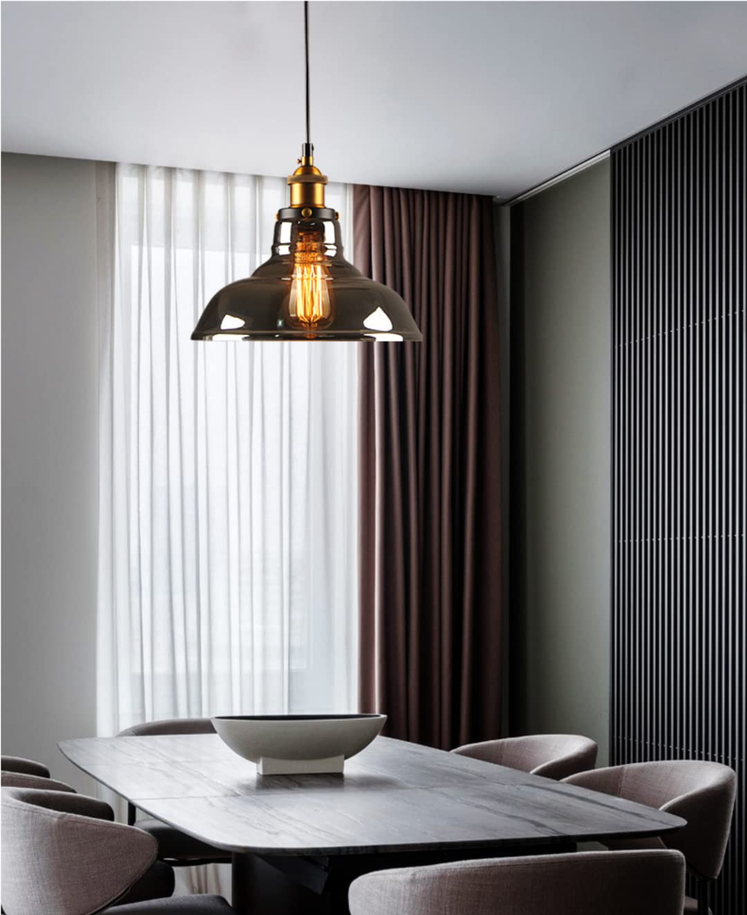 Suspension Industrielle Vintage, Abat-Jour en Verre Gris Fumé Créatif Suspension Lustre Plafonnier pour Loft, Restaurant, Couloir, Café, Bar