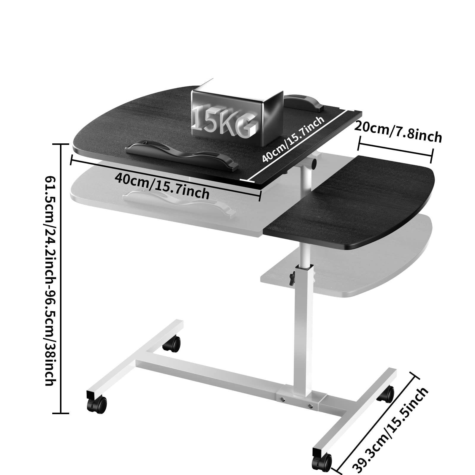Schrebitisch Steh Sitz-Stehpult Höheverstellbar 60x40cm Computertisch Schwarz Beistelltisch Pflegetisch Laptoptisch PC Tisch mit Rollen für Büro Bett Sofa Krankenhaus Krankenpflege Lesen