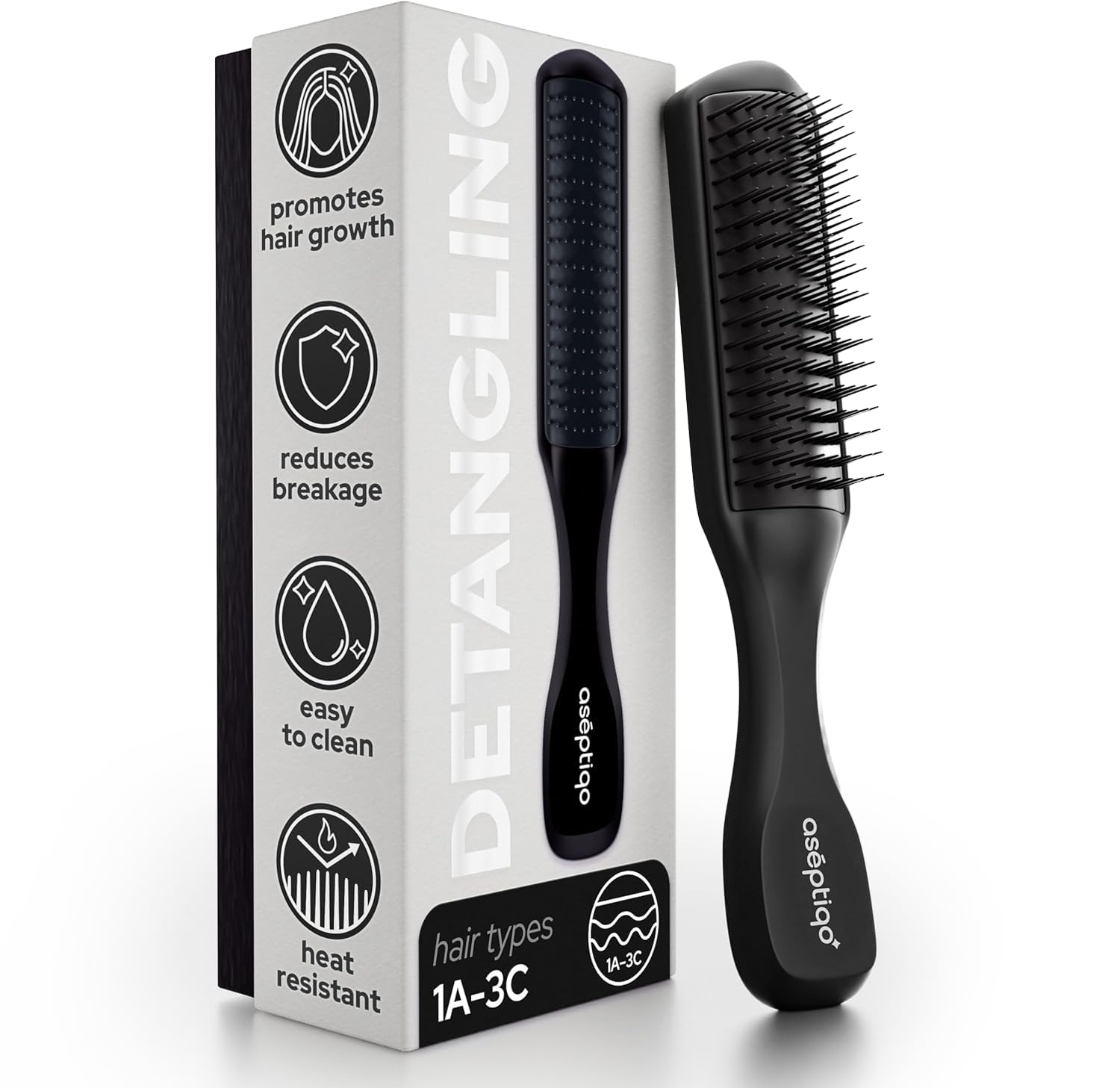 Aséptiqo Brush - Premium Detangling Hair Brush, Compact & Easy to Clean Multi Purpose HairBrush for Men, Women, Kids - Ideal for Straight to Wavy Hair