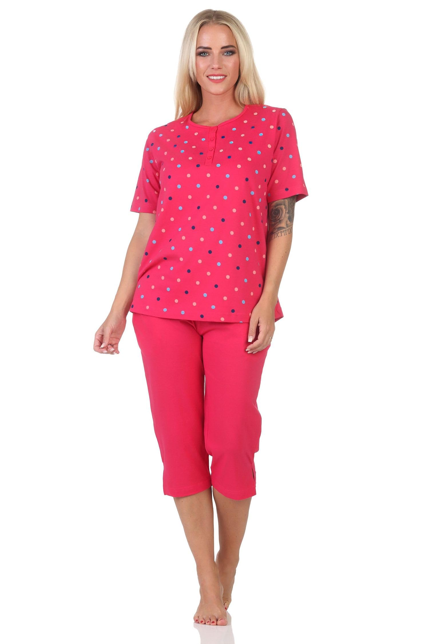 Normann Women's Short Sleeve Capri Pyjamas in Polka Dot Look - Also in Plus Size, red, 36-38