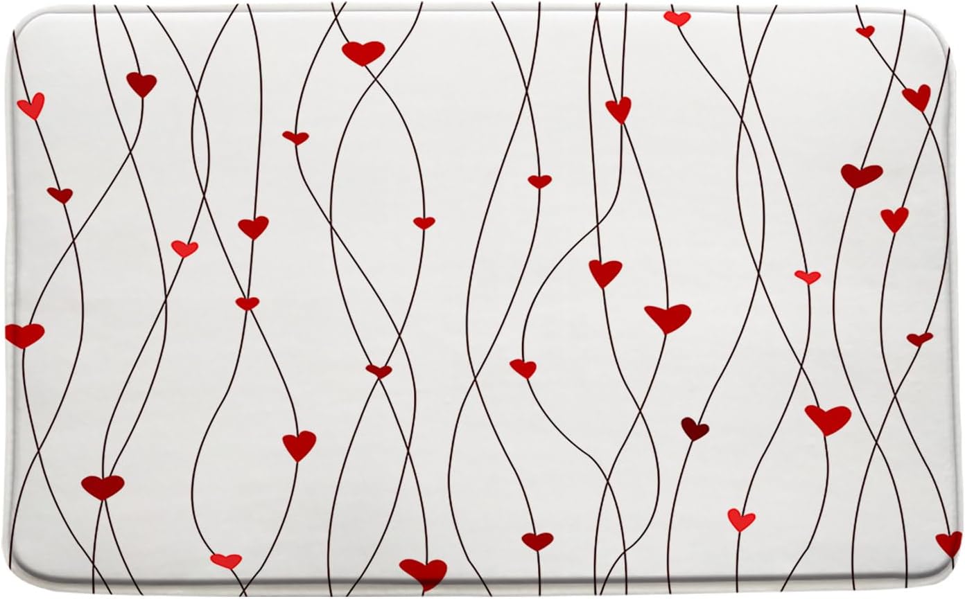 GCTNBJL Red Heart Bath Mat Geometric Striped Sweet Love Valentine's Day Romantic Couple Woman Girl Bathroom Kitchen Memory Foam Rug,16x24 and 16x48