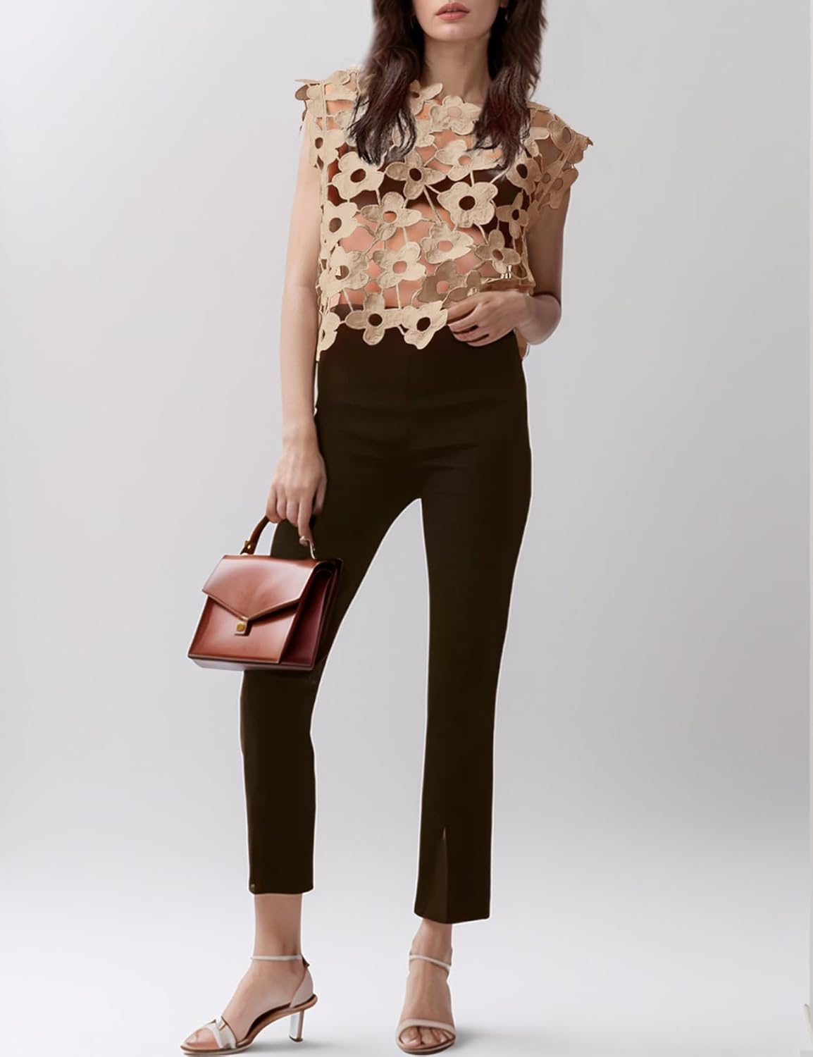 Wyeysyt Crochet Tops for Women Floral Lace Vest Hollow Out Sleeveless Summer Cropped Going Out Top - Image 3