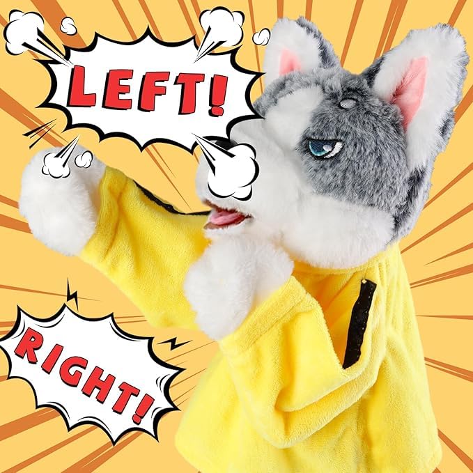 DOZERA Kung Fu Dog, Boxing Husky Interactive Tricky Toy, Children's Game Plush Toys Gloves Doll Stuffed Hand Puppet Dog Action Toy with Sounds for Kids Gifts 4