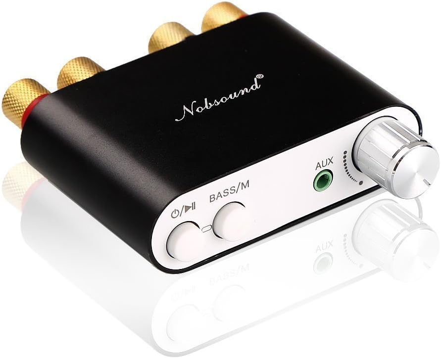 Nobsound NS-10G Bluetooth 5.0 2 Channel Power Amplifier HiFi Stereo Audio Mini Amp Wireless Receiver 50Wx2 for Home Speaker with USB & Bass Sound Effect (Black)