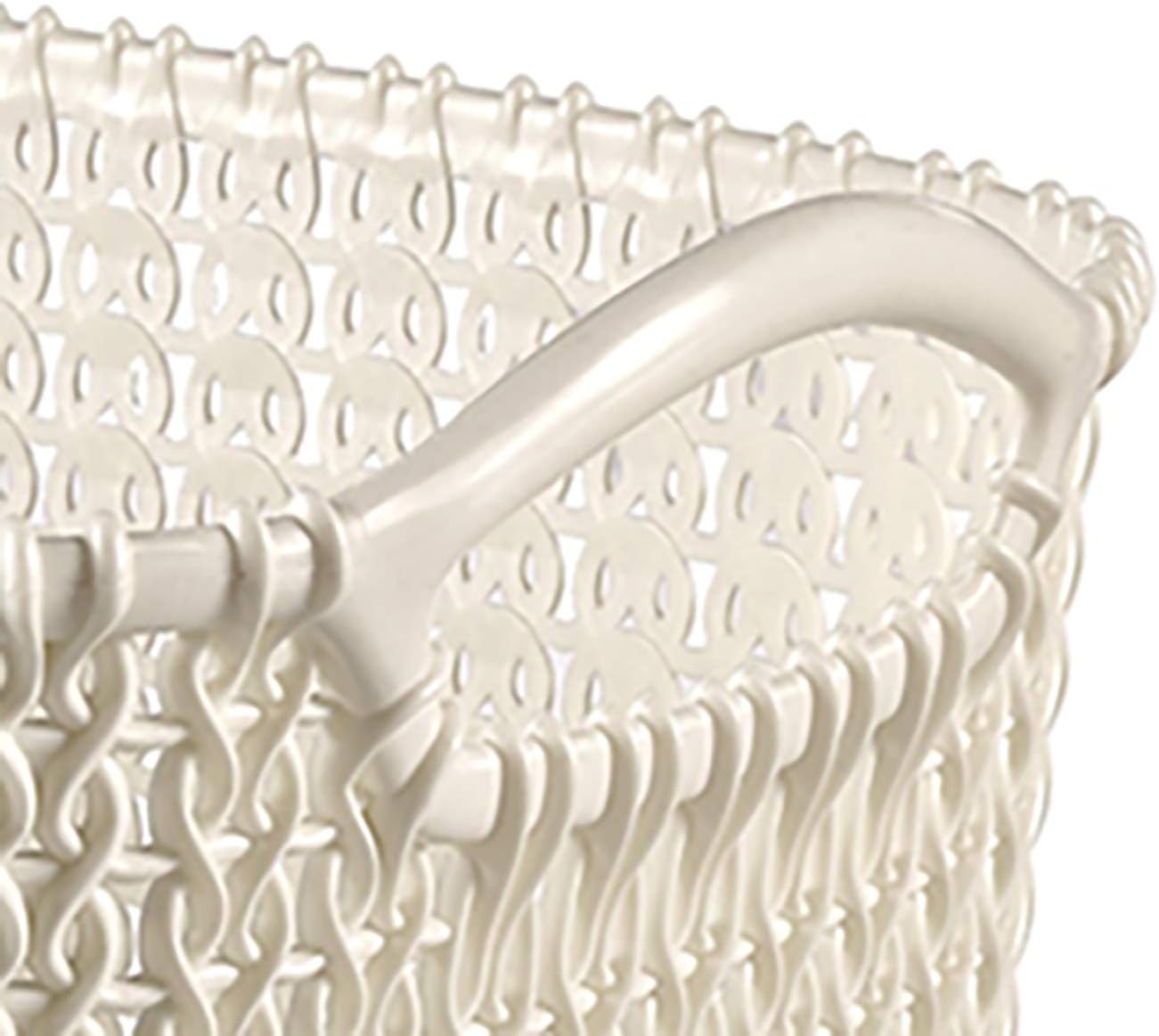 Curver Knit Effect Set of 5 Kitchen, Living room, Bathroom, Bedroom, Utility Rectangular Small Storage Basket 8 Litres - Oasis White