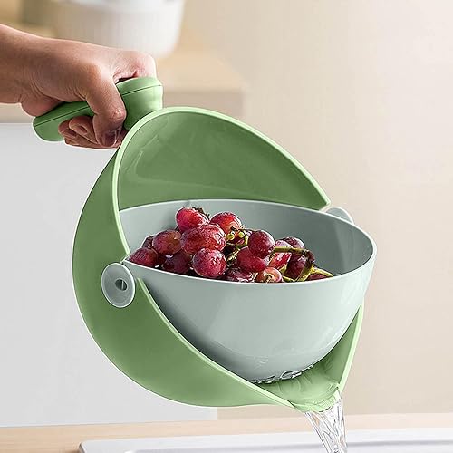 Juego de colador de cocina 2 en 1, colador de limpieza giratorio para verduras y frutas con asa, para frutas, verduras, pasta, fideos, cesta de