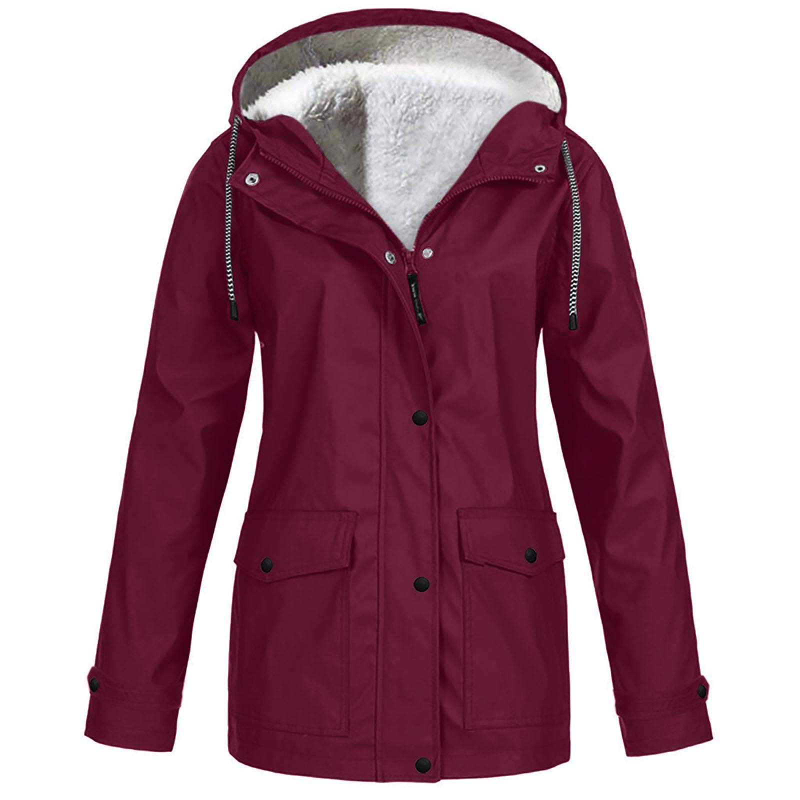 Chubasquero para mujer, impermeable, ligero, acolchado, chaqueta softshell para mujer, chaqueta larga, chaqueta de entretiempo forrada chaqueta deportiva de un solo color, chaqueta de senderismo