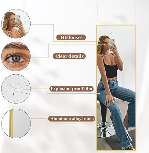 Miniatura 3 de BEAUTYPEAK Espejo rectangular de longitud completa para colgar sobre la puerta, de 14 x 48 pulgadas, con marco de aleación de aluminio de vidrio