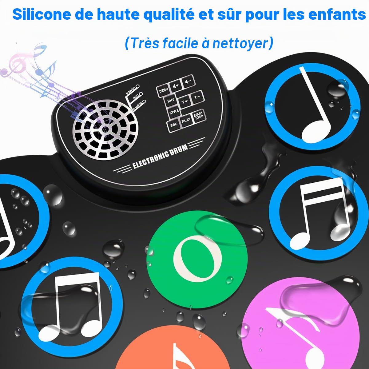 BATTERIE ELECTRONIQUE ENFANT - Portable et Repliable avec 9 Pads, 3 Toms, 2 Crashes, 1 Hi-hat, 1 Ride, 1 Snare, 1 Bass Drum, Haut-parleurs Intégrés et Prise Casque - Idéal pour Noël