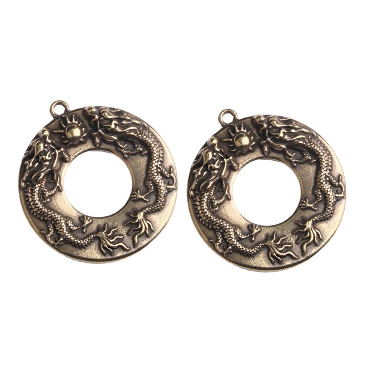2pcs Small Copperware Dragon Pendant Hanging Dargon Pendant Dragon Charm New Year Coin Pendant Dargon Bangle Keychain Diy Decor Set Brass Chinese Style