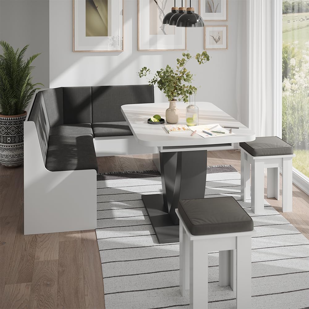 Vicco Gruppo panca ad angolo Ramon, Bianco, 150 x 51 cm con spazio di archiviazione, con vano portaoggetti sotto la seduta per spazio aggiuntivo