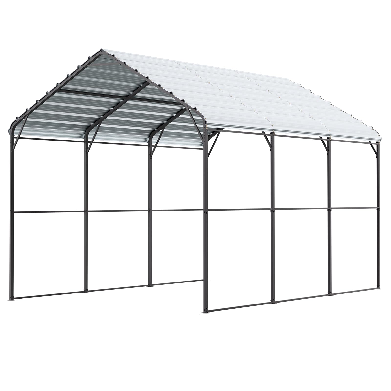 VEVOR Carport in Metallo per Impieghi Gravosi 3 x 4,5 x 3,15 m Tetto in Acciaio Zincato Tenda da Garage Pareti Laterali Rimovibili