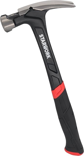 STARWORK 20 oz One-Piece Rip Hammer with Comfort Grip for Pulling Nails, Wood Working, and Professions