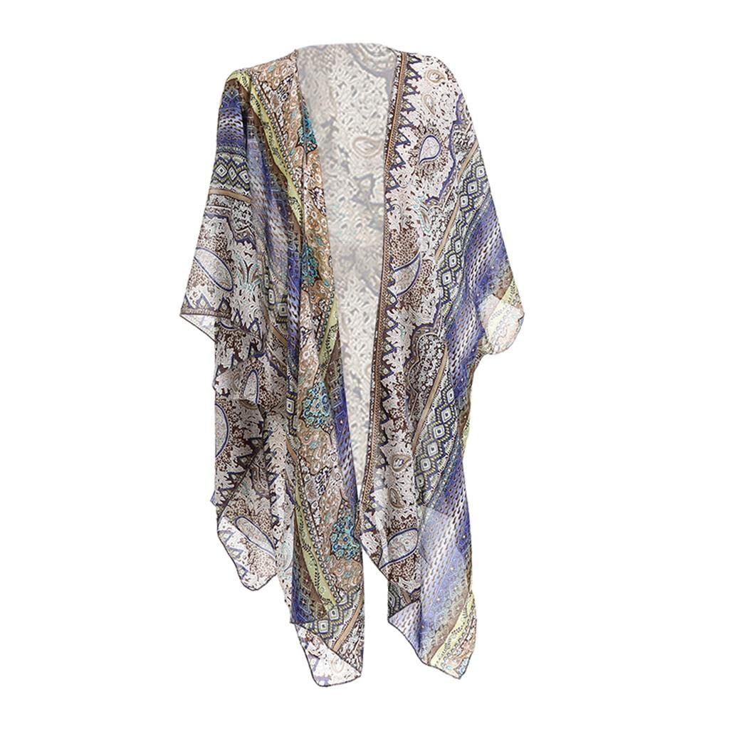 Estate Donne Spiaggia Coprire Kimono Cardigan Leggero Costume Da Bagno Wrap Blu