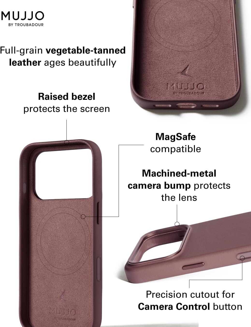 Mujjo Leather Case for iPhone 17 Pro – MagSafe Compatible - Bronze Red - Image 3