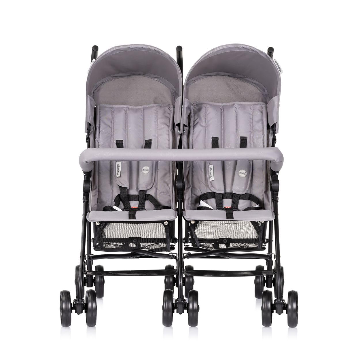 Chipolino Passeggino gemellare Double Point pieghevole, cestino parasole anteriore, grigio