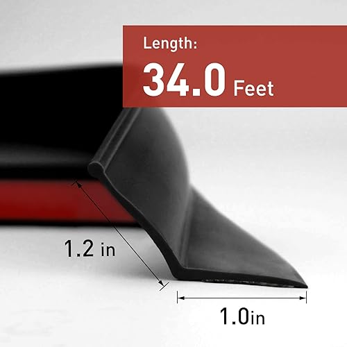 Miniatura 2 de Tira de sellado superior y lateral para puerta de garaje, color negro, 34 pies, con parte trasera adhesiva, de goma, resistente a la intemperie,