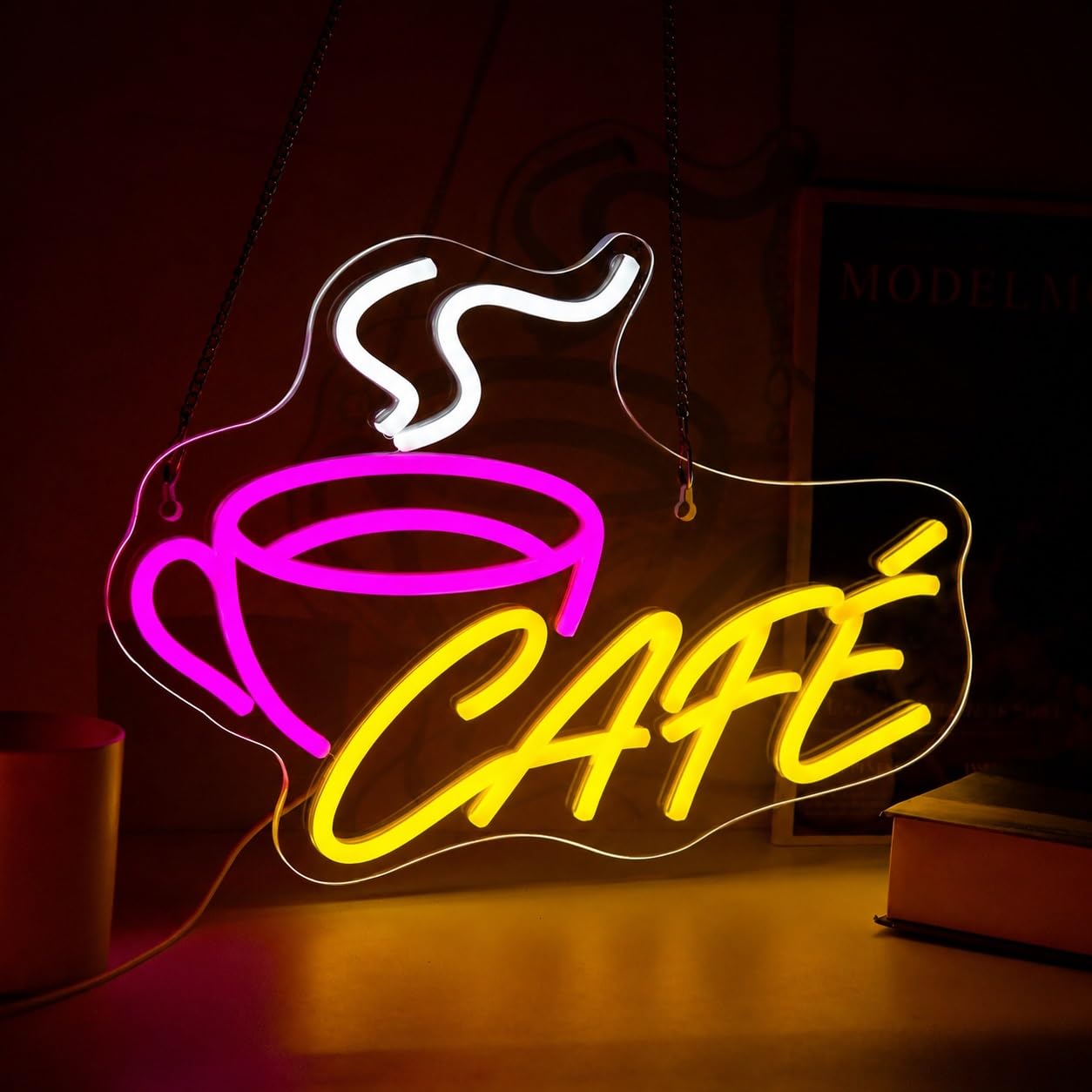 Signs Lamp "CAFÉ" Neon Sign Coffee Cup With Steam