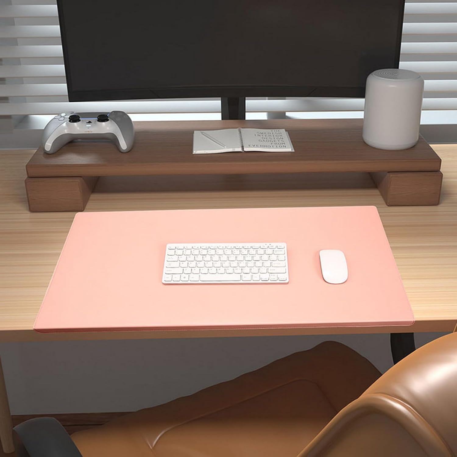 Lifup Office Desk Pad, Non-Slip PU Leather, Writing Mat with Full Grip Fixation Lip, Waterproof Table Blotter Desk Protector Pink 35.4" x 16.9"