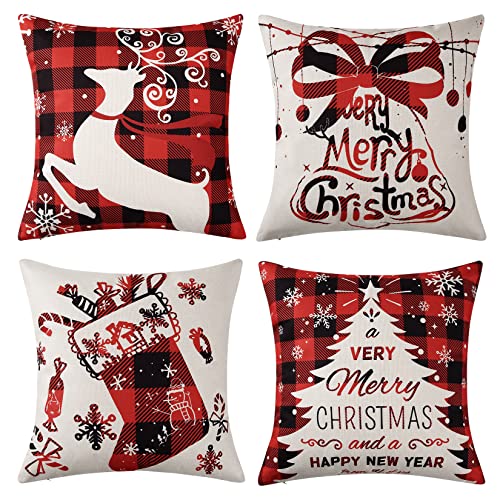 CAROMIO 4er Set Weihnachten Kissenbezüge, 45x45cm Kissenbezug...