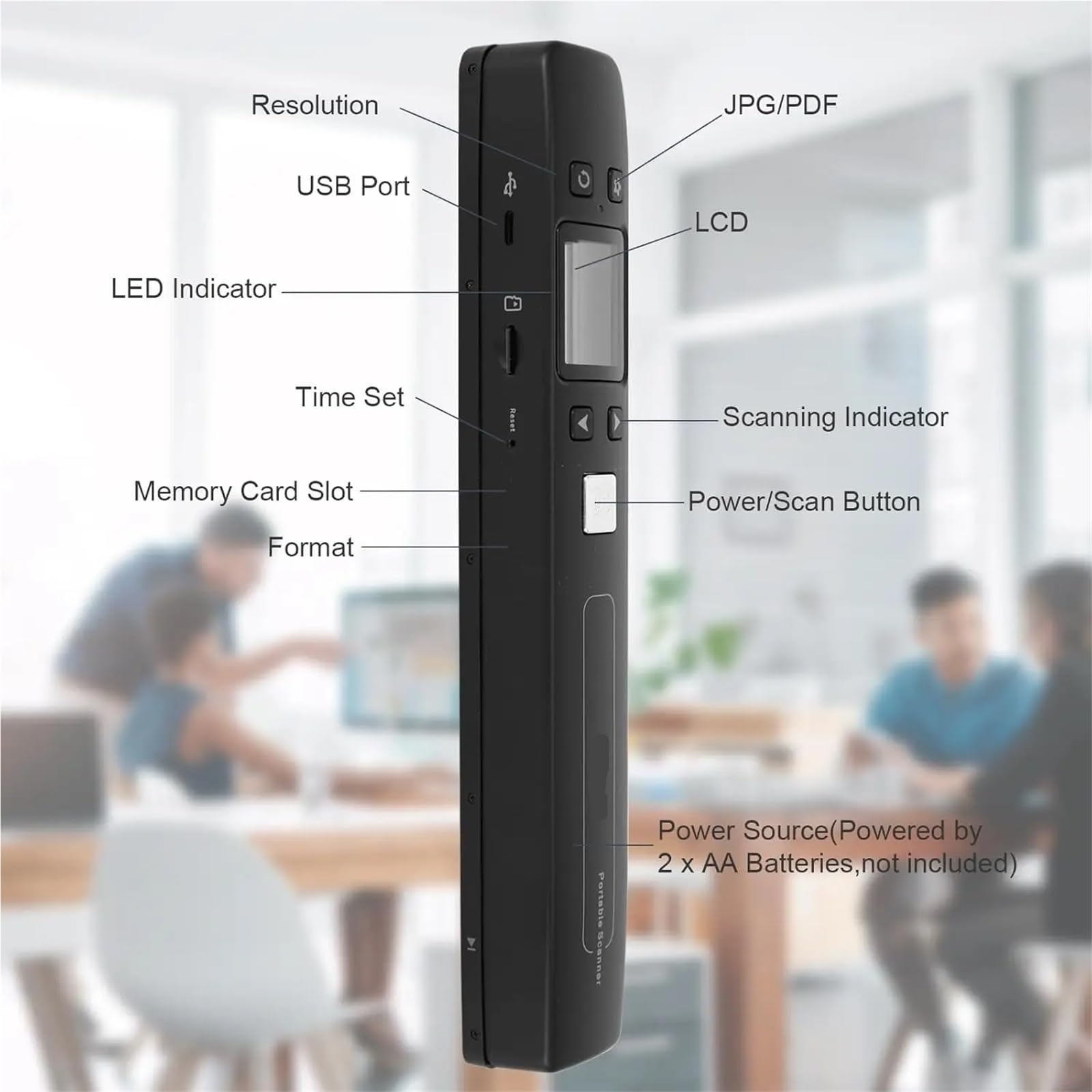 Scanner portatif, Scanner De Documents Et Photos Portable 1050 DPI, Compatible Wi-FI Rechargeable, Format JPG/PDF(Black No WiFi 32g)