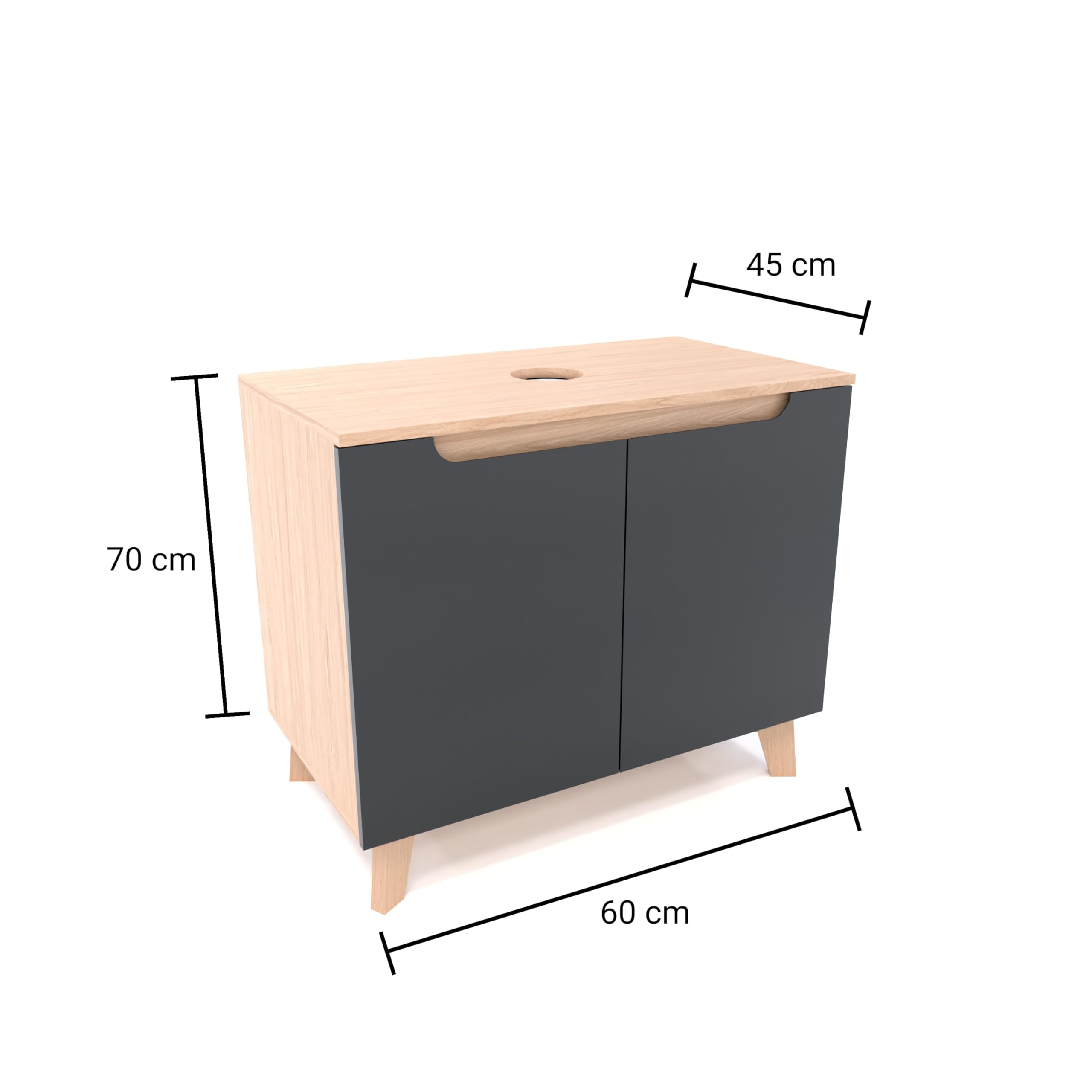 szafka pod umywalkę - szafka łazienkowa z wycięciem na syfon 60 x 45 x 70 cm - szafka pod umywalkę - szafka pod umywalkę - szafka łazienkowa - szafka łazienkowa - szary