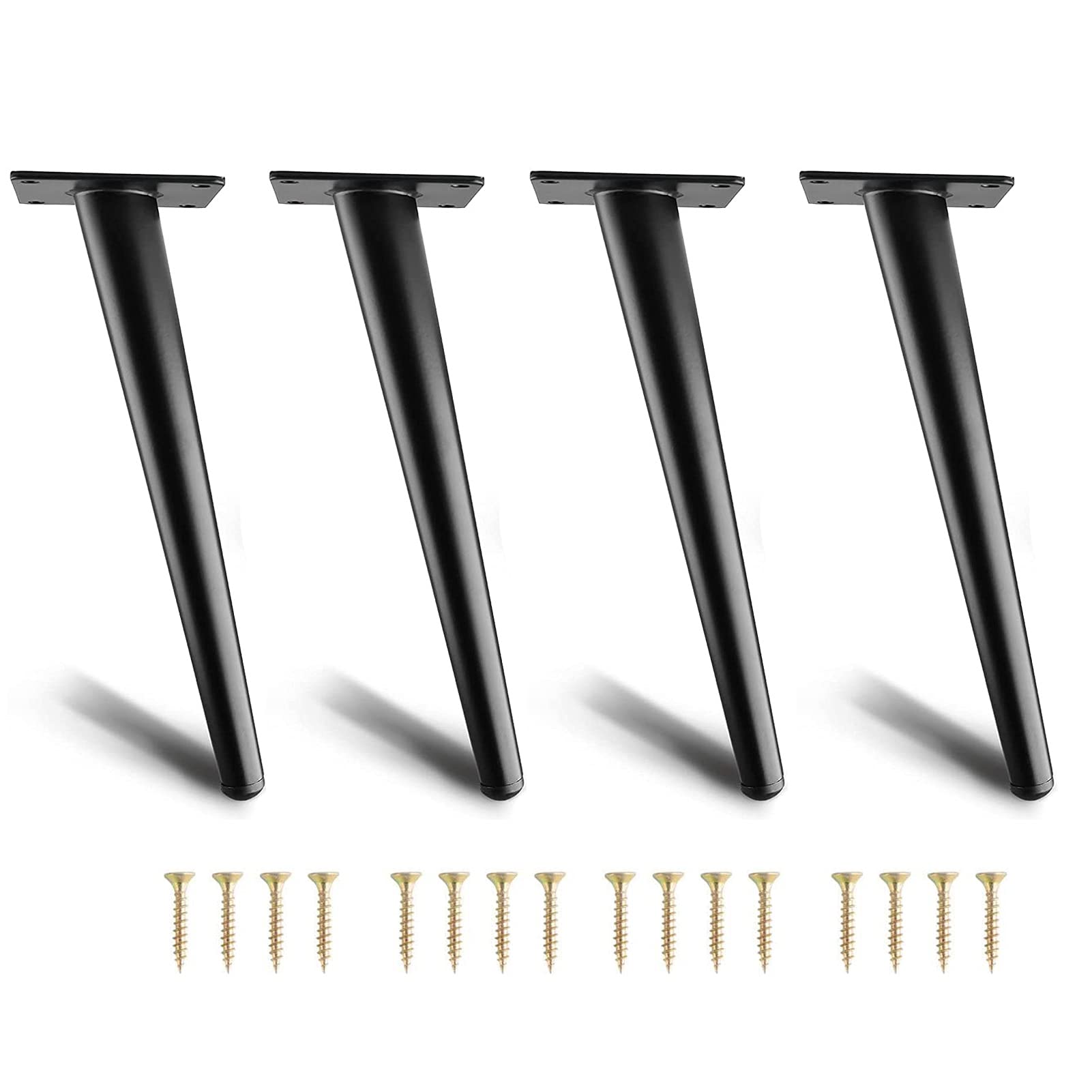 4 stks meubelpoten, schuine conische metalen poten mat goud zwart midden van de eeuw stijl meubelvoeten for bank kast tafel stoel kast bank doe-het-zelf projecten (Color : Black, Size : 20cm/7.9inch