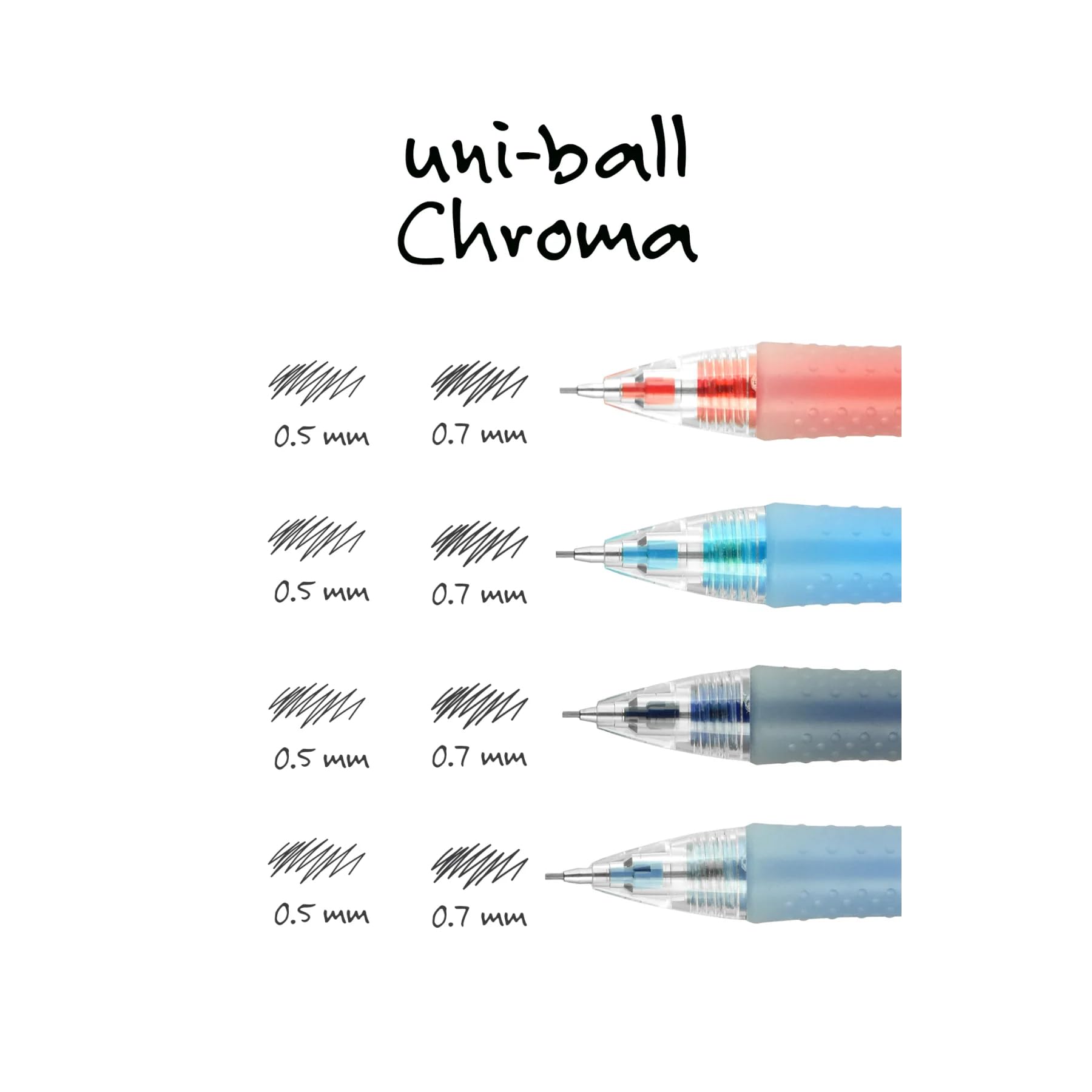Uniball Chroma nachfüllbare Druckbleistifte mit Radiergummi, konturierter gepolsterter Griff, automatische Vorschubmine, roter Schaft, 6 Stück