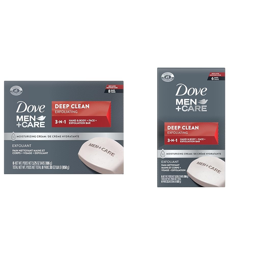 DOVE MEN + CARE Deep Clean Body and Face Bar (Pack of 8) + (Pack of 6) More Moisturizing Than Bar Soap