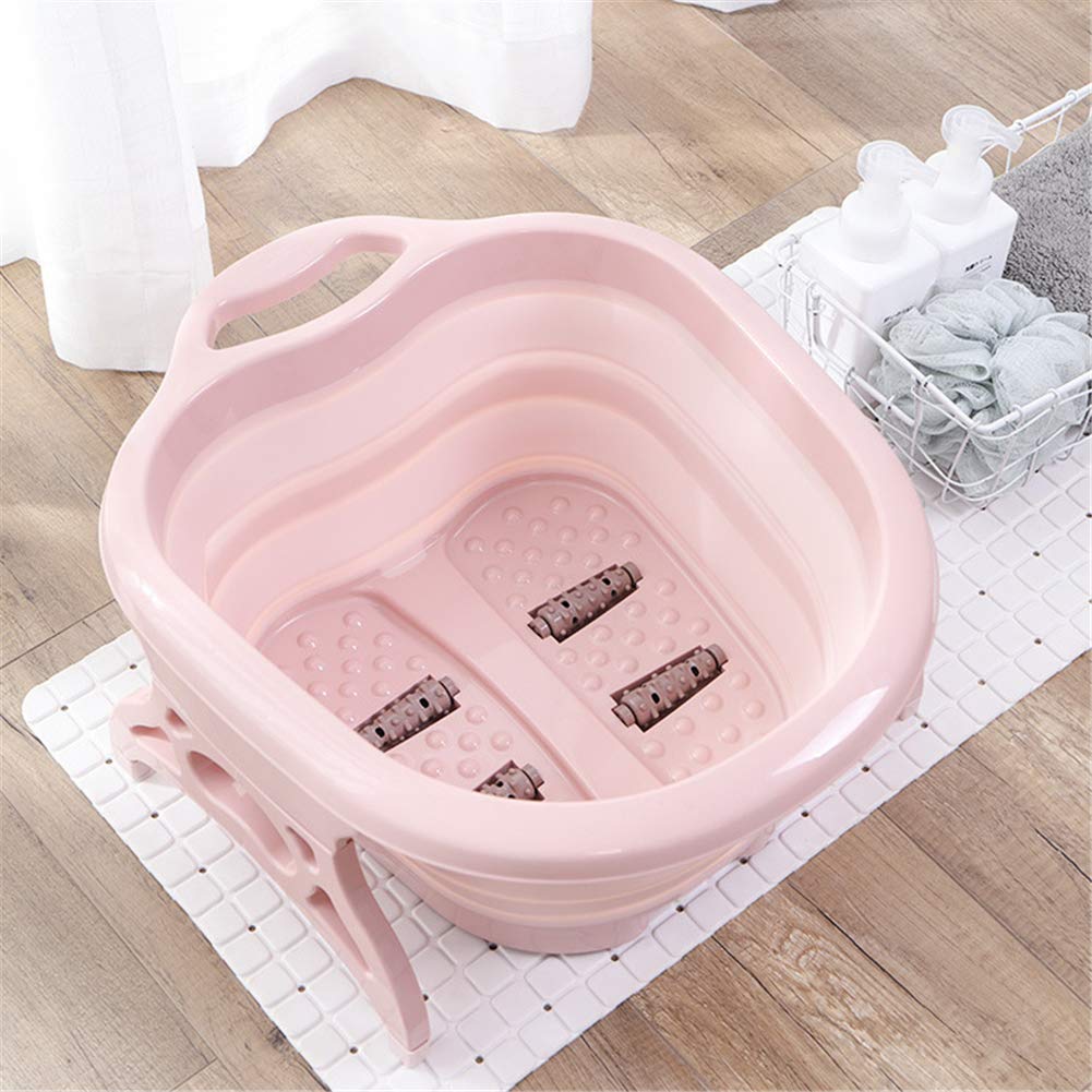 Bañera plegable para pies con 4 rodillos masajeadores, lavabo de plástico grueso y resistente para remojar los pies, pedicura y masajear tobillos (rosa) para perseguir la felicidad