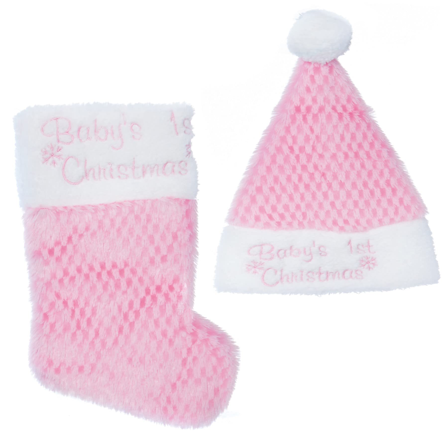 Widdle Gifts Pink Baby's 1St Christmas Hat And Stocking Set