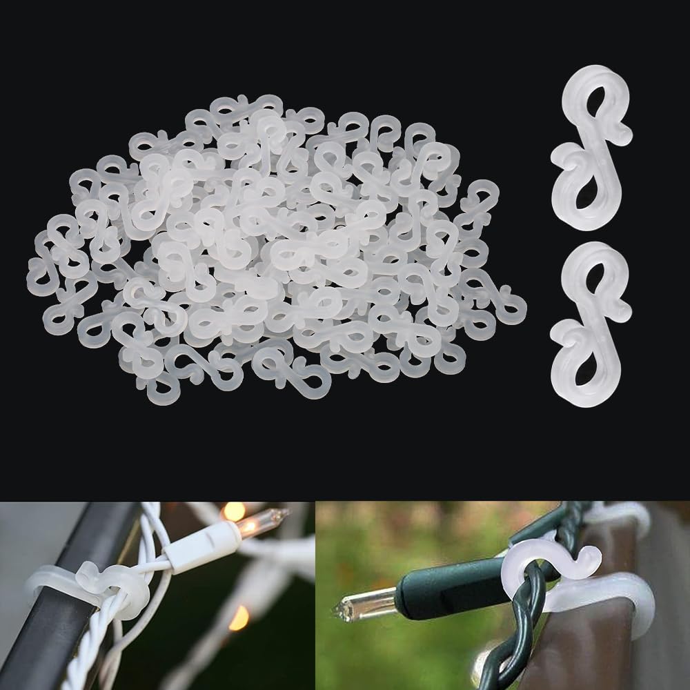 Angix 25 Pcs S Gutter Hooks - White 25 X S Gutter Hooks - Durable Gutter Clips For Outdoor Lights, Durable Weatherproof Plastic Light Clips For Roof, Eaves & Gutters - Fairy Light Hangers For Xmas, Icicle & Party Decorations