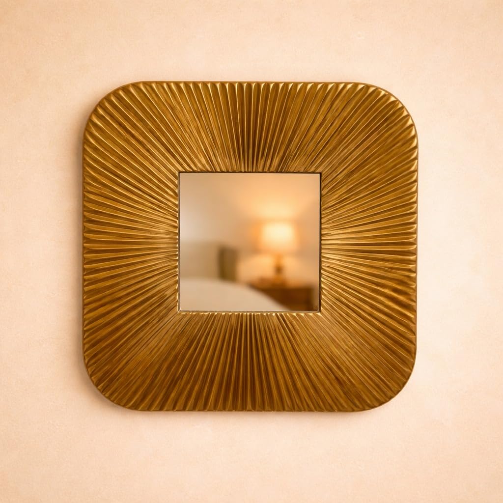 SATYAM KRAFT 1 Pcs Wall Mirror with Acrylic Golden Frame | Decorative Square Fiber Wall Hanging Mirror for Living Room, Bedroom, Hallway, Entrance, Dining & Office | Modern Home Décor Mirror-image-17