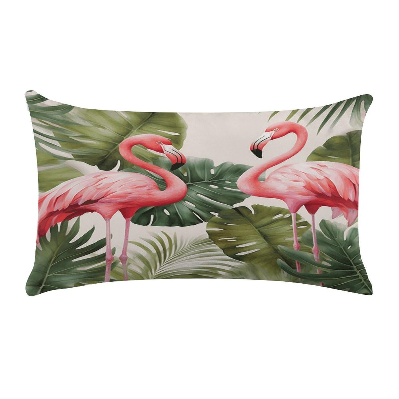 Flamingo Palm Trees Leaf Pillow Cover Super Soft Pillowcase Luxury Cozy Fuzzy Velvet Pillow Shams Breathable Standard Pillow Cases with Zipper Wrinkle-Free Pillow Cover 12 "×20 "