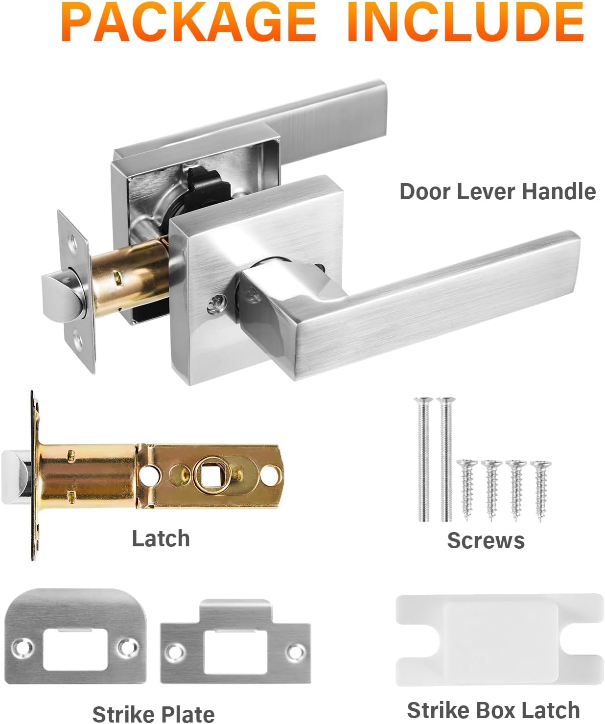 6 Pack Passage Door Lever Silver Door Handles Heavy Duty Square Interior Keyless Door Handles Non-Locking Door Knobs for Corridor, Office and Closet Left Right Handed Doors