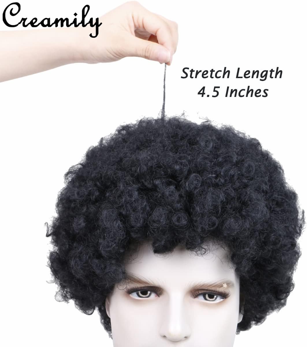 Creamily Men's Wig Short Black Curly Wig Fully Hair Wigs with Bangs Natural Curly Synthetic Hair Wig Party Cosplay Halloween Costume Wigs for Men - Image 5