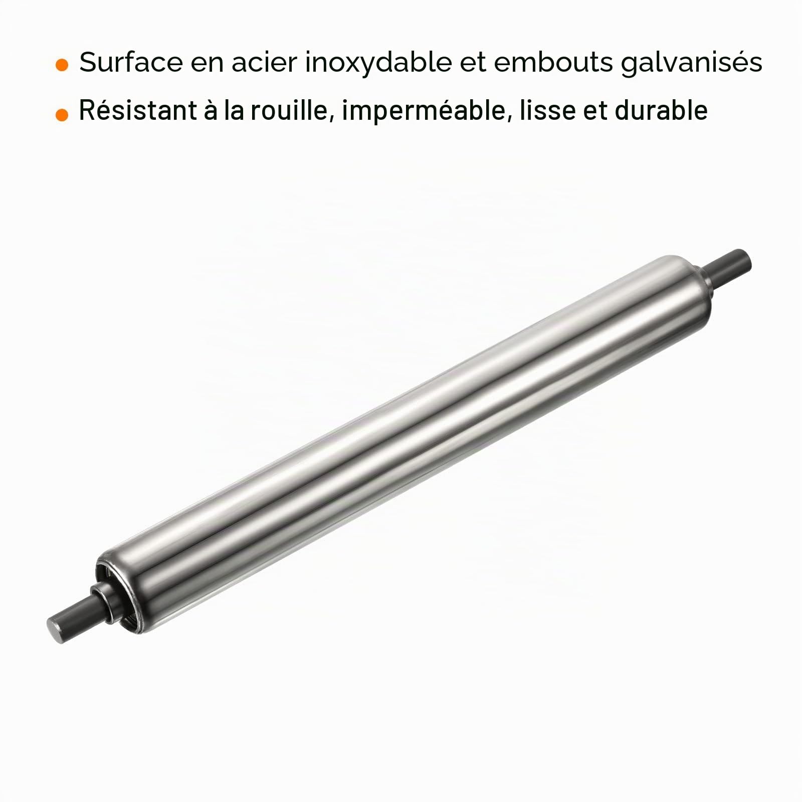PATIKIL Transporteur Rouleau 1" Diamètre 8" Longueur, 2 Paquet INOX Acier Gravité Transmission Rechange Pièce Galvanisé Terminal, Argenté