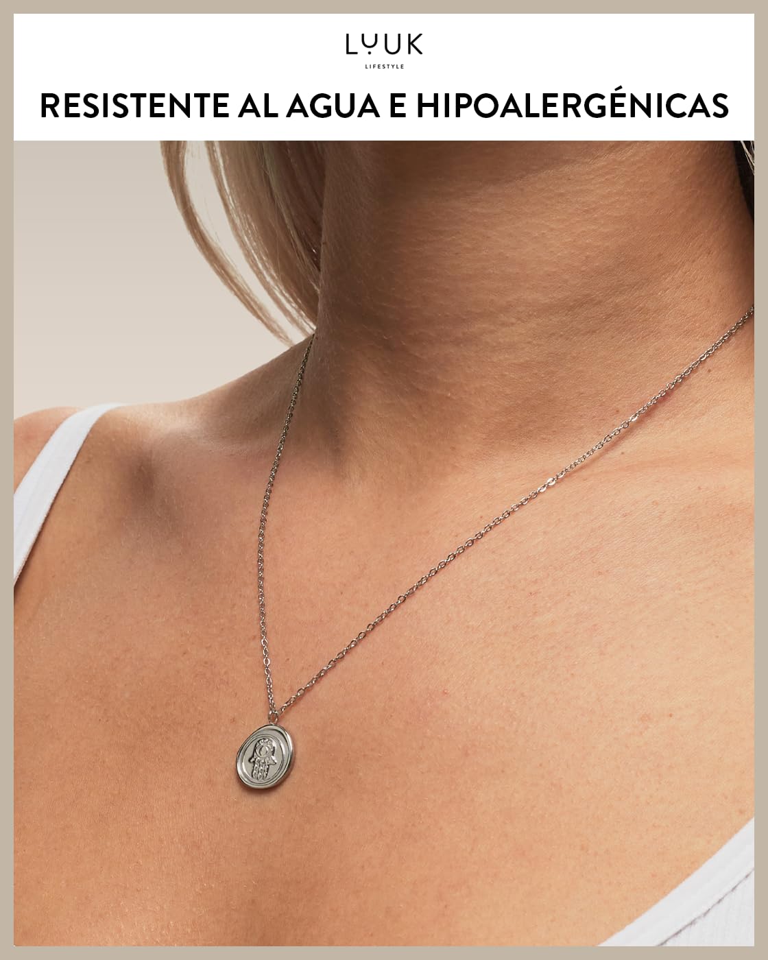 LUUK LIFESTYLE Collares de acero inoxidable para mujer con finos amuletos de la suerte y tarjeta mensaje HAPPINESS, Idea de regalo Mujer, Hermana, Hija, Navidad, Plateado, Dorado, Oro rosa (50cm ca.)