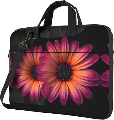 Pink Orange Daisy Flower Print Laptop Bag Neoprene Notebook Computer Messenger Briefcase Cover Pouch Sleeve W/Adjustable Strap