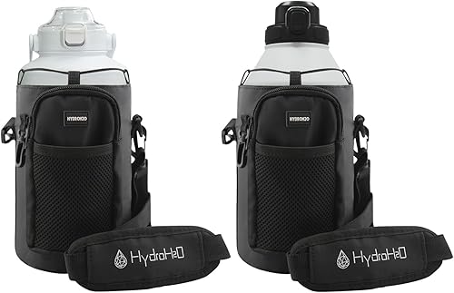 Miniatura 1 de 2 botellas de agua aisladas de 64 onzas con popote emergente y tapa de boquilla automática, asa flexible, portador de correa de botella de agua,