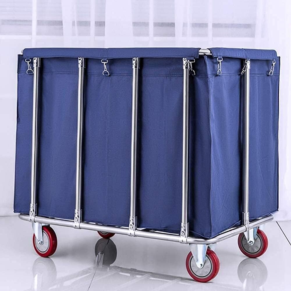 Movable Trolleys Laundry Basket Rolling Laundry Sorter Cart with Wheels Hotel Housekeeping Service Cleaning Trolley with Removable Bag,