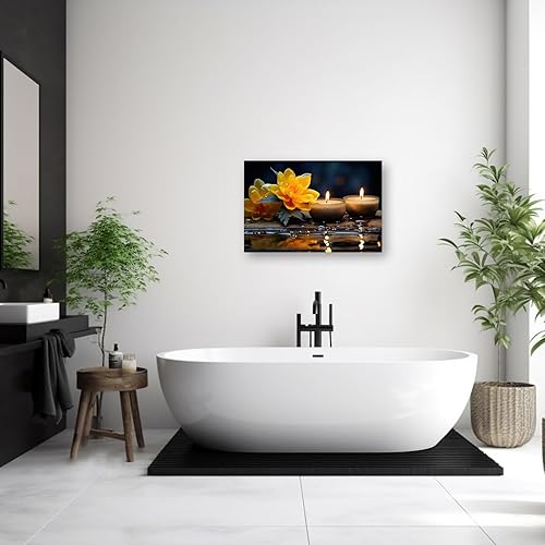 Miniatura 5 de DOARTDO Lienzo zen para pared, diseño de flores amarillas y velas, pinturas de spa, marco de decoración de baño con espíritu meditativo (12.00 x