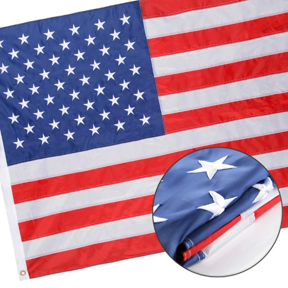 Winbee Embroidered American Flag 3x5 Ft - Heavy Duty 300D Nylon US Outdoor Flags with Embroider Stars, Sewn Stripes and Brass Grommets. Best Indoors Outdoors USA Flag 3 by 5 Foot