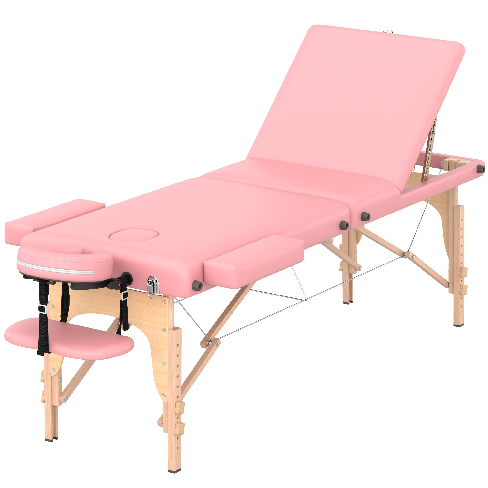 HENGJIANYI Massage Table,Portable 3 Section Foldable Wood Tattoo Bed, Pink