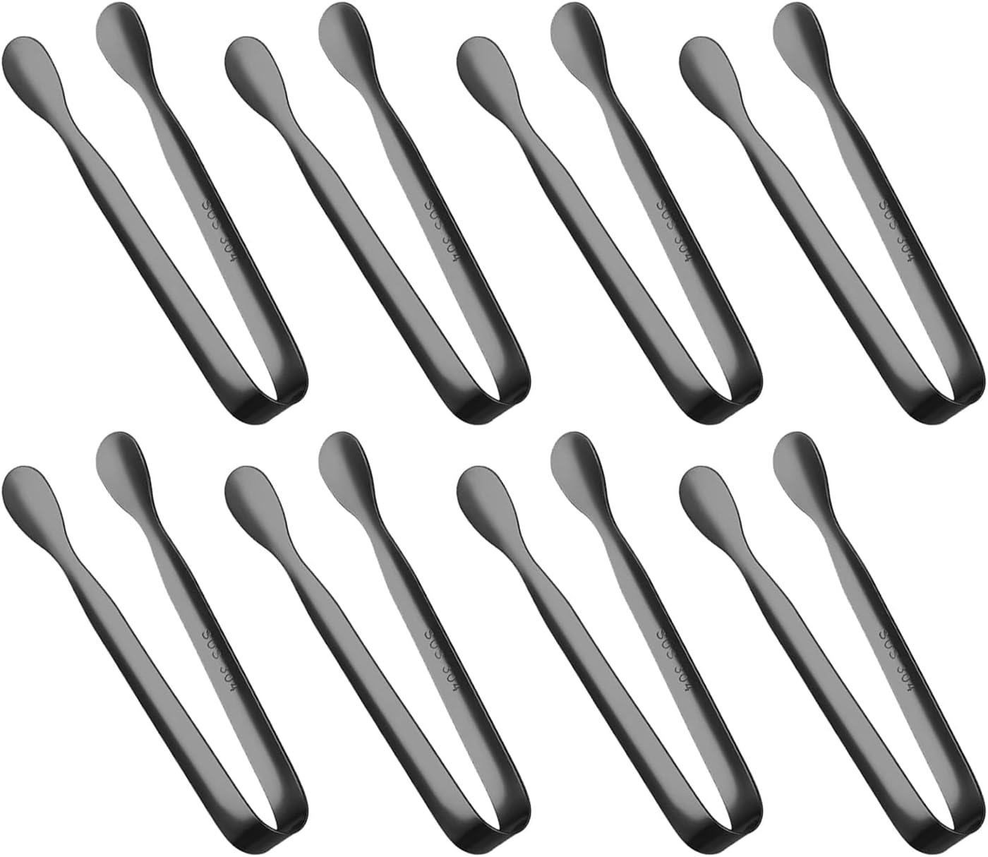 8 Pack Small Ice Tongs Mini Sugar Tong Stainless Steel Sweet Tongs Appetizers Tong for Sugar Cubes Ice Cubes Dessert Buffet Picnic (Black)