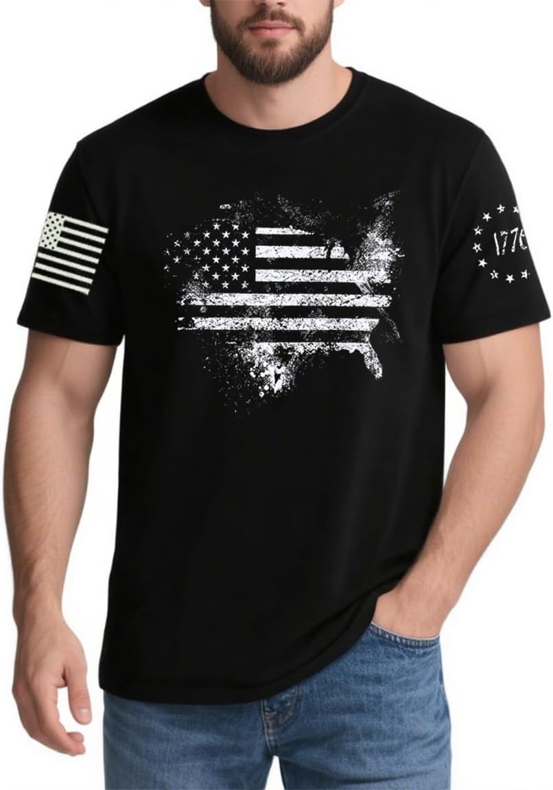 American Flag T-Shirt Memorial Day Red Blue White Star Stripes 1776 Independence Day T-Shirt Size M L XL XXL 3XL